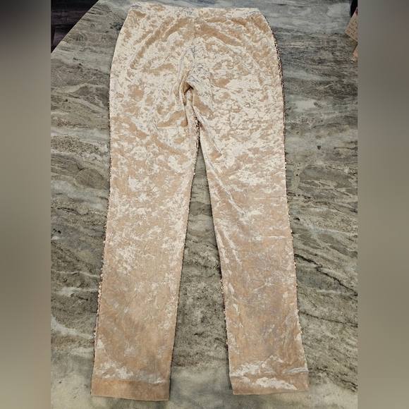 Midnight Velvet Gold Sequin Pants Crushed Velvet Back Pull-On Stretch Trousers M - Picture 7 of 12